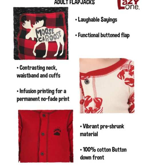 Bear Essentials Adult Onesie Flapjack Lazy One Long Johns Rustic Cabin Pajamas - Picture 6 of 10